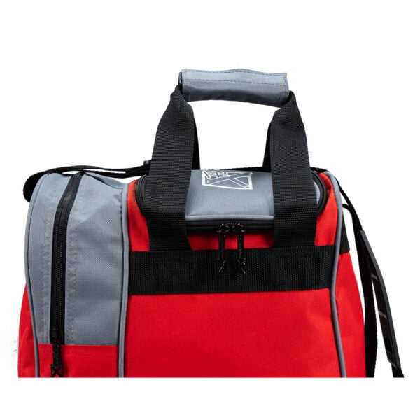 KR Rook 1 Ball Single Tote Red Charcoal Bowling Bag - top close-up
