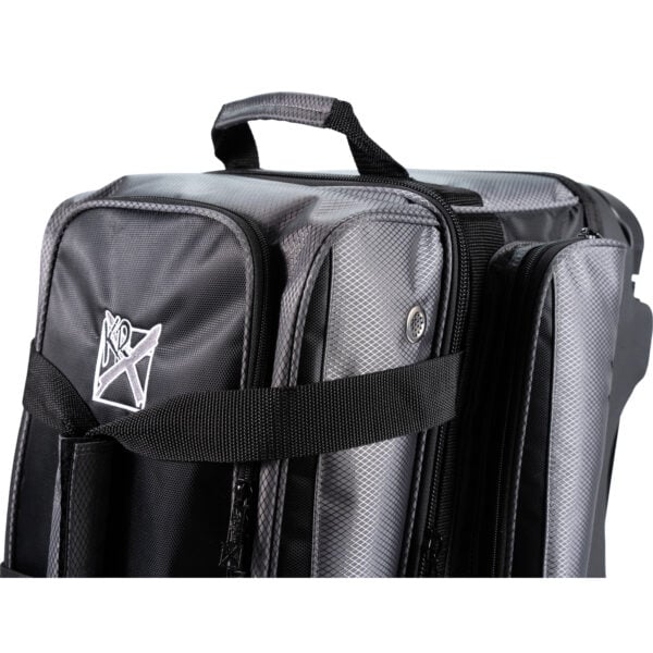 KR Strikeforce Konvoy 2 Ball Double Roller Black Smoke Bowling Bag - top close-up