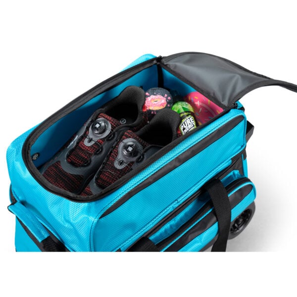 KR Strikeforce Konvoy 2 Ball Double Roller Black Caribbean Blue Bowling Bag - shoe and accessory compartments