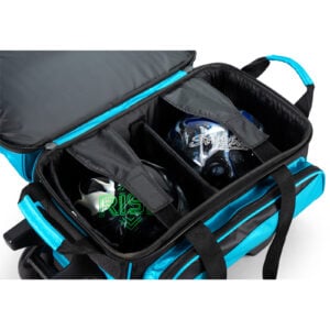 KR Strikeforce Konvoy 2 Ball Double Roller Black Caribbean Blue Bowling Bag - ball compartment detail