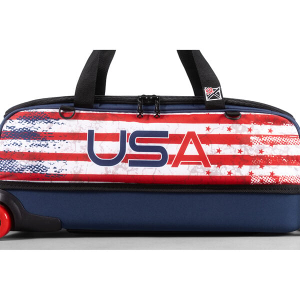 KR Dye Sub 3 Ball Slim Triple Roller USA Bowling Bag - side close-up