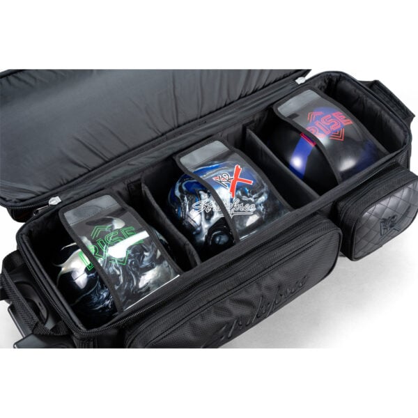 KR Strikeforce Diamond Dually 3 Ball Triple Roller Black Bowling Bag - ball compartment detail