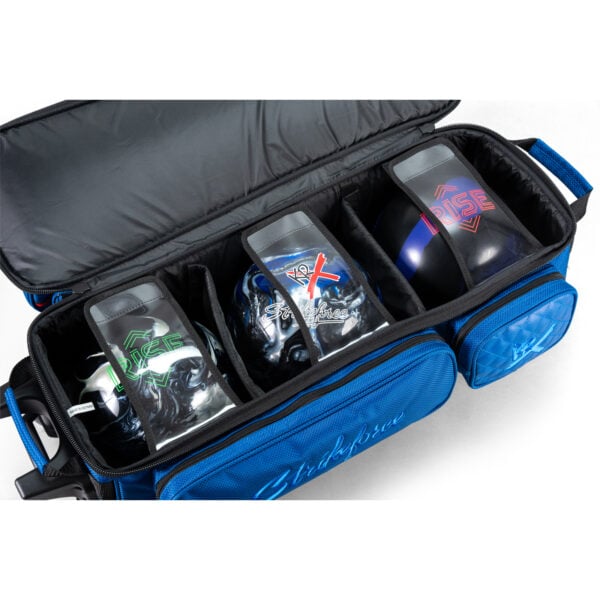 KR Strikeforce Diamond Dually 3 Ball Triple Roller Baltic Blue Bowling Bag - ball compartment detail