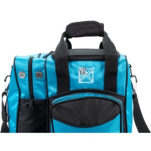 KR Flexx 1 Ball Single Tote Caribbean Blue Black Bowling Bag - top close-up