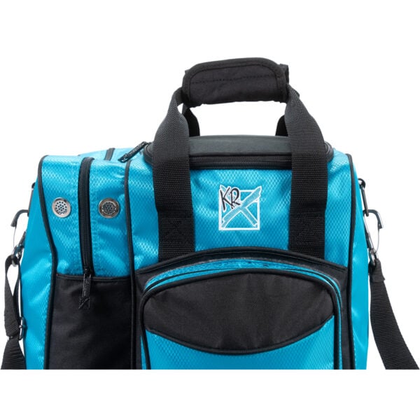 KR Flexx 1 Ball Single Tote Caribbean Blue Black Bowling Bag - top close-up
