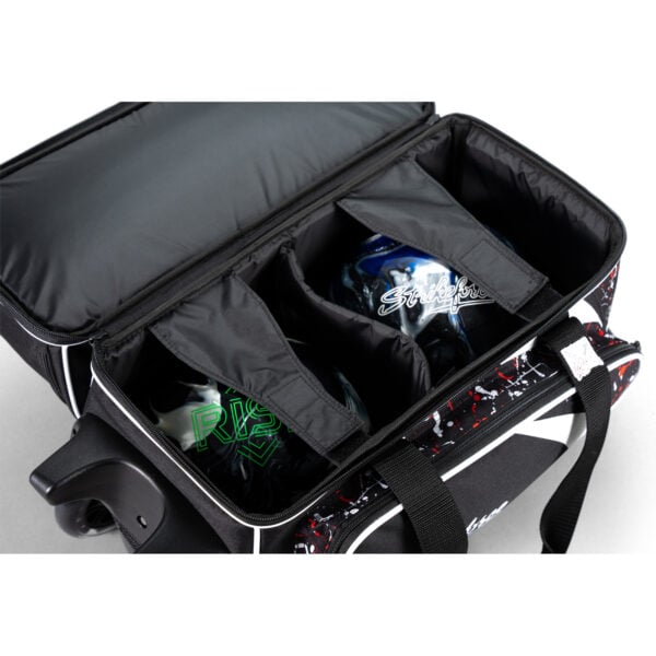 KR Cruiser 2 Ball Double Roller Black Red White Splash Bowling Bag - ball compartment detail