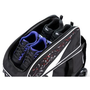 KR Cruiser 2 Ball Double Roller Black Red White Splash Bowling Bag - shoe compartment detail