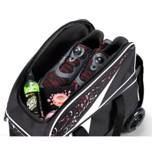 KR Cruiser 2 Ball Double Roller Black Red White Splash Bowling Bag - shoe and accessory compartments