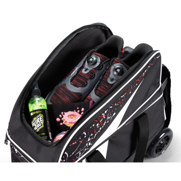 KR Cruiser 2 Ball Double Roller Black Red White Splash Bowling Bag - shoe and accessory compartments