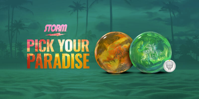Storm Tropical Surge bowling balls, Apple Kiwi Avocado and Gold Bronze Medallion colorways
