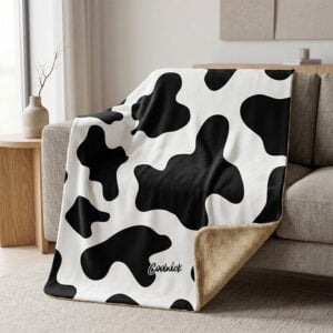 CoolWick Cow Sherpa Lined Throw Blanket