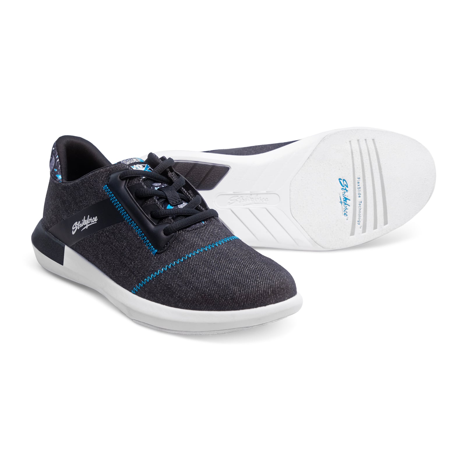 KR Strikeforce Lux Black Ocean Blue Womens Bowling Shoes - pair detail