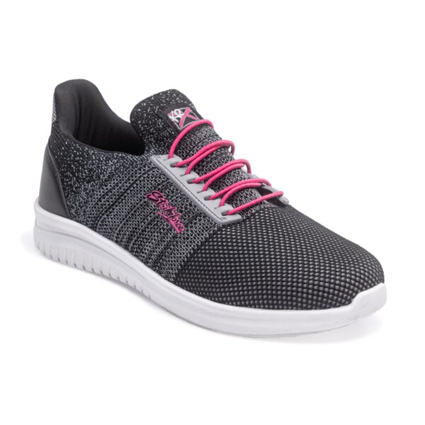 KR Strikeforce Rhythm Dark Grey Pink Womens Bowling Shoes - angle view