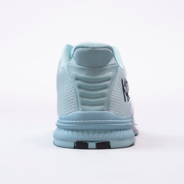 KR Strikeforce Lady Jet White Teal Womens Bowling Shoes - heel view