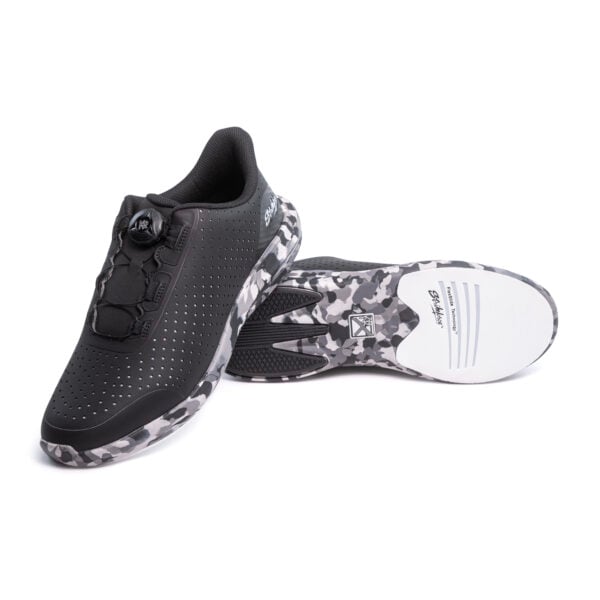 KR Strikeforce Arrow Fast Twist Black Camo Mens Bowling Shoes - pair on the approach