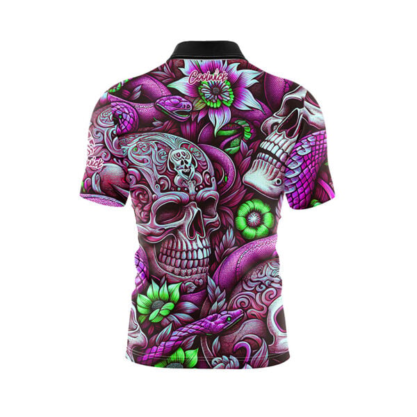 Purple Green Skull Snakes Fast Track CoolWick Bowling Jersey - Image 2