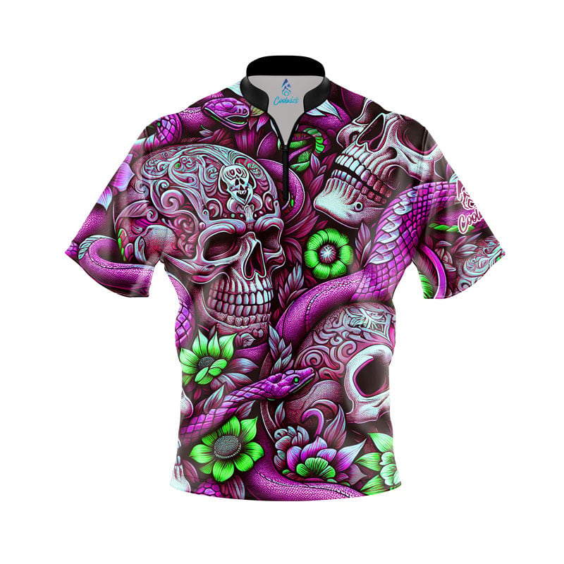Purple Green Skull Snakes Fast Track CoolWick Bowling Jersey