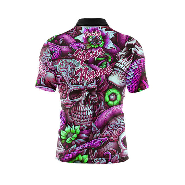 Purple Green Skull Snakes Fast Track CoolWick Bowling Jersey - Image 3