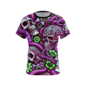 Purple Green Skull Snakes Semi-Custom CoolWick Bowling Jersey