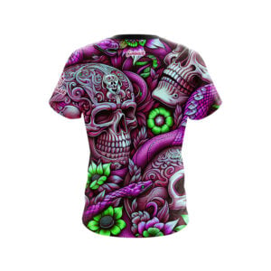 Alternative view of Purple Green Skull Snakes Semi-Custom CoolWick Bowling Jersey