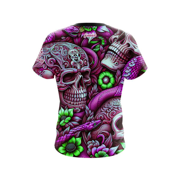 Purple Green Skull Snakes Semi-Custom CoolWick Bowling Jersey - Image 2