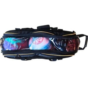 Velocity 3 Ball Triple Tote Black Gold clear top with three bowling balls visible