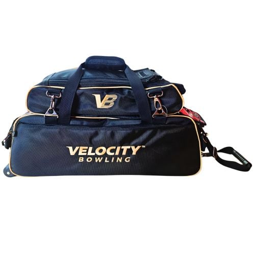 Velocity 3 Ball Triple Tote Black Gold shown with the add-on shoe bag clipped on, sold separately