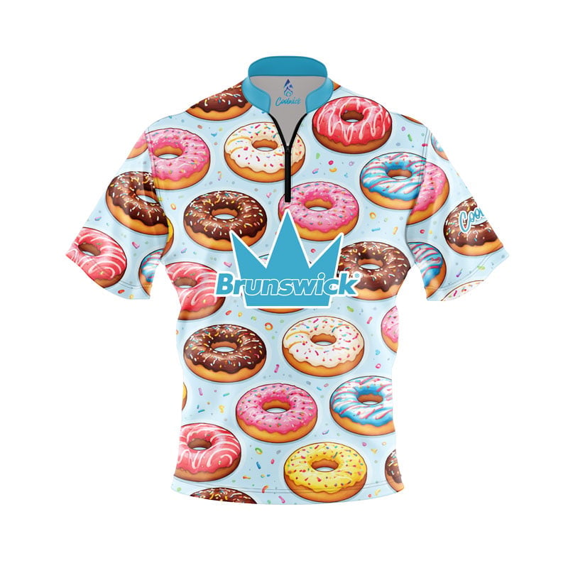 Brunswick Blue Doughnut Quick Ship CoolWick Sash Zip Bowling Jersey