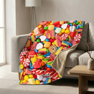 CoolWick I Want Candy Sherpa Lined Throw Blanket