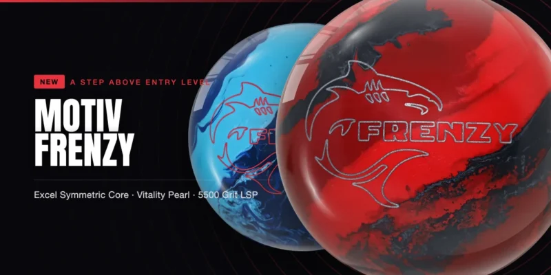 Motiv Frenzy bowling ball in Blue/Teal and Red/Black