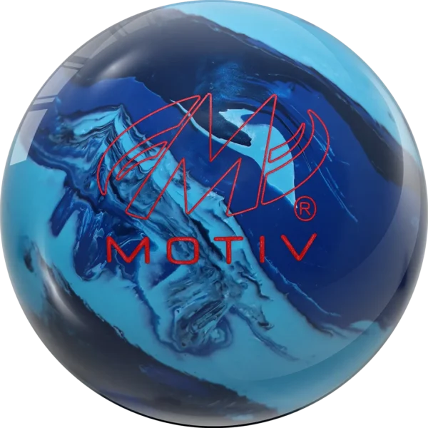 Motiv Frenzy Blue Teal Pearl bowling ball, back view