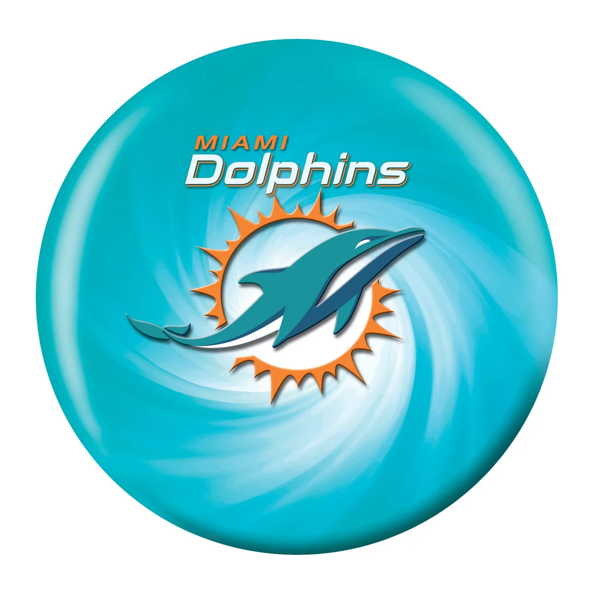 OTB NFL Miami Dolphins Helmet Swirl Bowling Ball front view