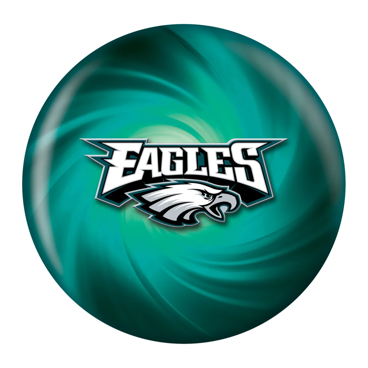 OTB NFL Philadelphia Eagles Helmet Swirl Bowling Ball front view