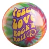 Peace, Love, Rock 'n Roll bowling ball front