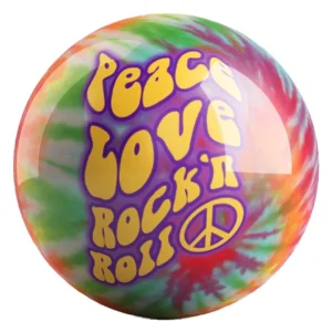 Peace, Love, Rock 'n Roll bowling ball front
