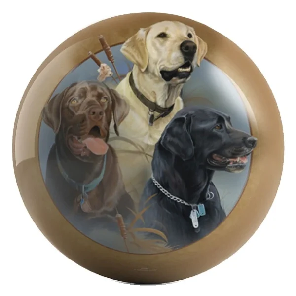 Three Labs bowling ball front