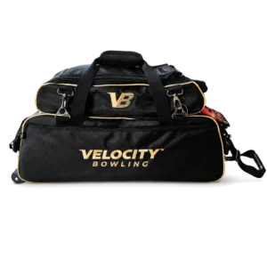 Velocity 3 Ball Triple Tote Black Gold with the add-on shoe pouch clipped on top