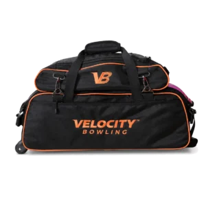 Velocity 3 Ball Triple Tote Black Orange with the add-on shoe pouch clipped on top
