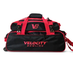 Velocity 3 Ball Triple Tote Black Red with the add-on shoe pouch clipped on top