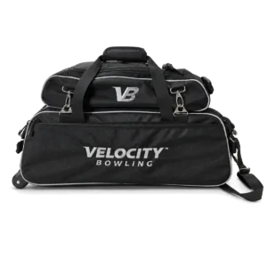 Velocity 3 Ball Triple Tote Black Silver with the add-on shoe pouch clipped on top