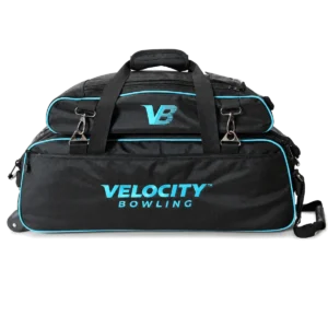 Velocity 3 Ball Triple Tote Black Teal with the add-on shoe pouch clipped on top