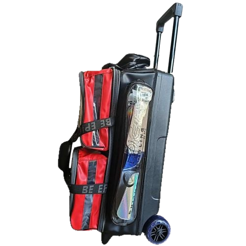 Epic 3 Ball Triple Luminous Red Black PU Leather Clear Pocket Bowling Bag
