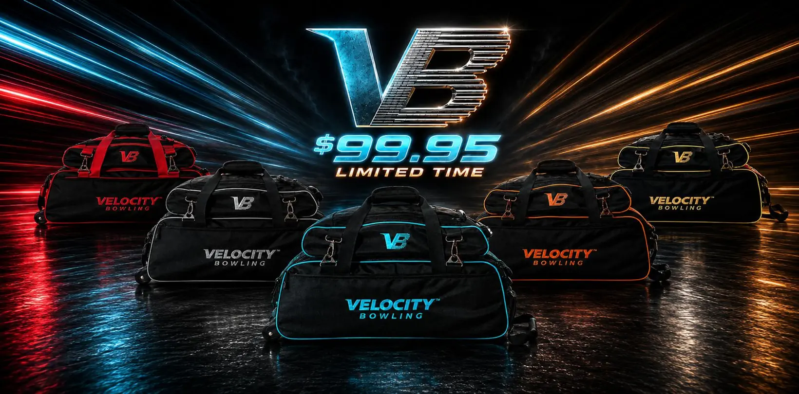 Velocity Bowling three ball triple totes with shoe pouch, five colorways, $99.95 limited time