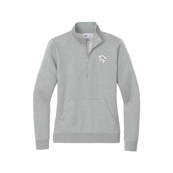 12Bagger Nike Ladies Club Fleece Sleeve Swoosh 1/2-Zip Pullover, Dark Heather Grey