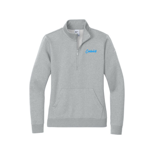 CoolWick Nike Ladies Club Fleece Sleeve Swoosh 1/2-Zip Pullover, Dark Heather Grey