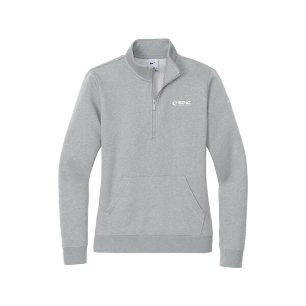 Epic Nike Ladies Club Fleece Sleeve Swoosh 1/2-Zip Pullover, Dark Heather Grey