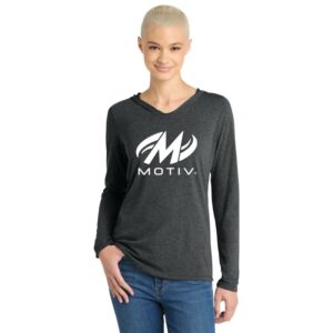 Motiv CoolWick Women's Tri Blend Bowling Tee Hoodie - Black Frost