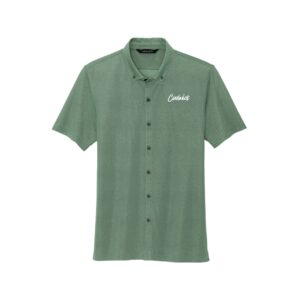 CoolWick CoolWick Men's Stretch Pique Full-Button Bowling Polo - Sage Heather