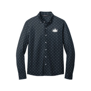 Brunswick CoolWick Mercer+Mettle Stretch Button Down Bowling Polo - Navy Geo Diamond