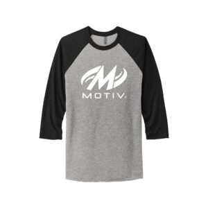 Motiv CoolWick Men's Tri-Blend 3/4-Sleeve Raglan Bowling Tee - Vintage Black/ Premium Heather